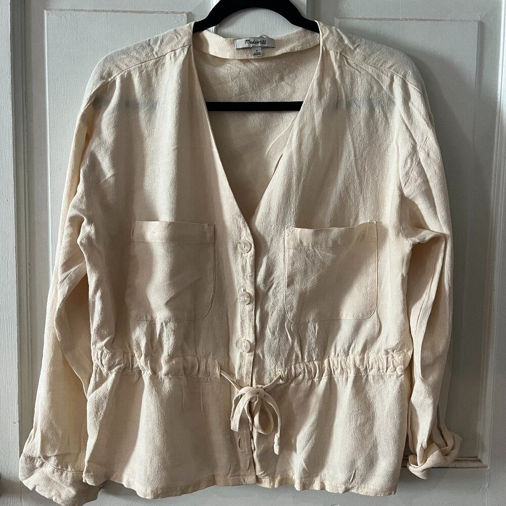 Madewell Cream Buttonfront Tie-Waist Blouse (Size M)